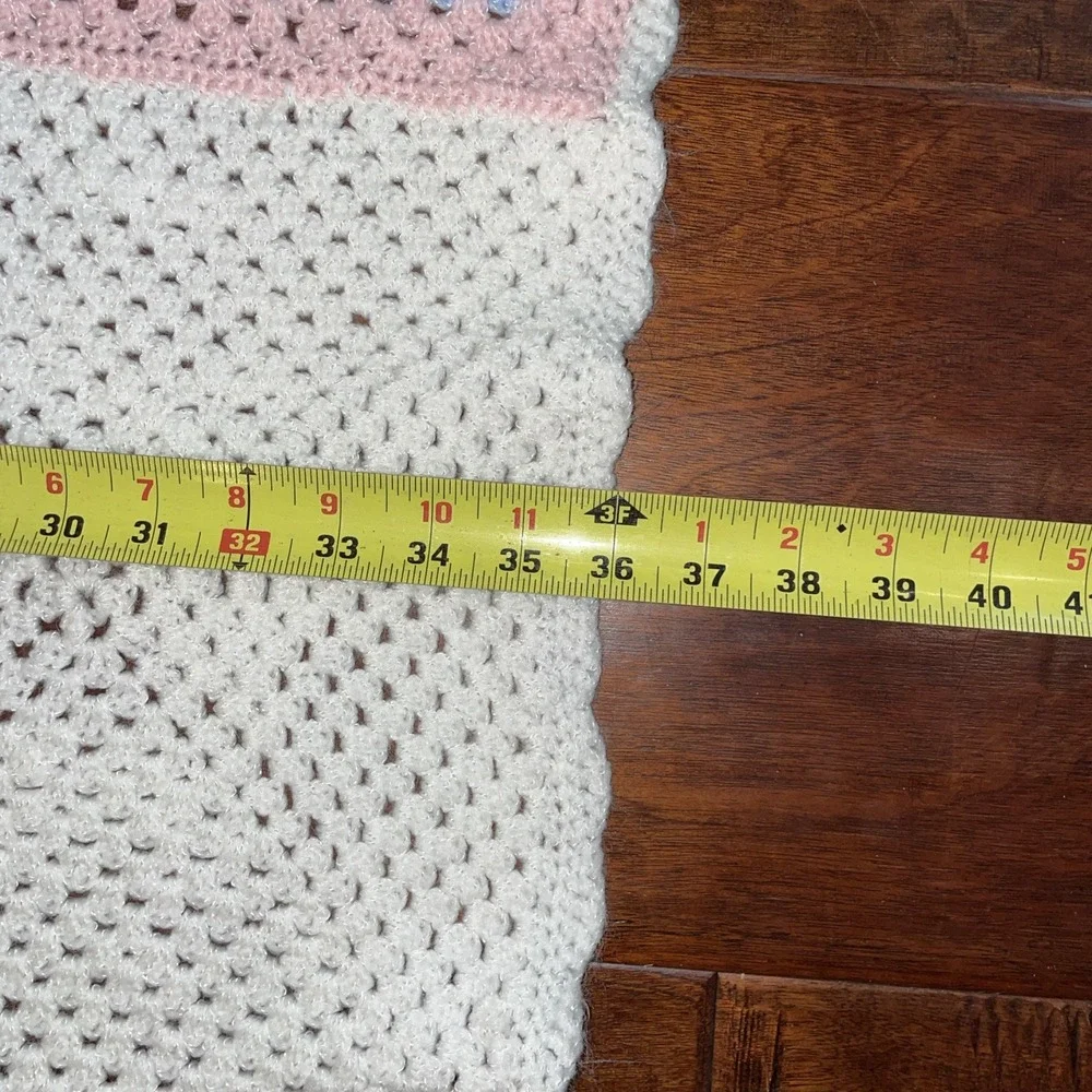 Vintage Crochet Hand Knitted Pastel Stained Glass‎ Sparkly 36x36 Baby Blanket